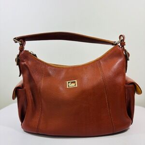 Dooney & Bourke Saddle Brown Pebbled Leather Hobo Shoulder Purse Bag